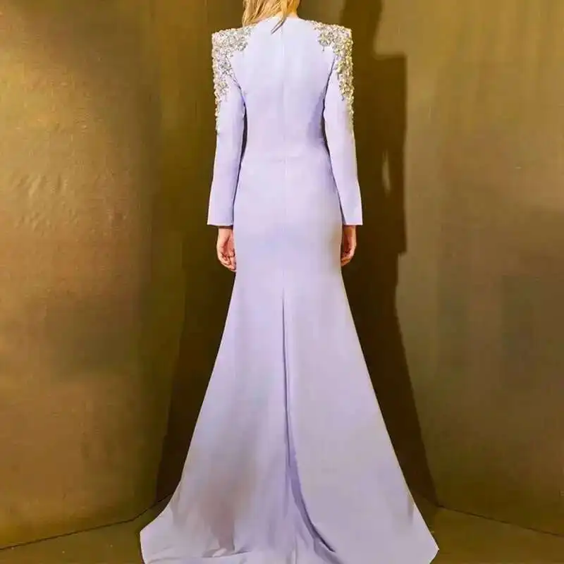 فستان سهرة نسائي أنيق من QMQA مطرز بالألماس وفتحة رقبة على شكل V وأكمام طويلة وخصر عالٍ فساتين حفلات ماكسي 2025 ربيع جديد QM324 #2