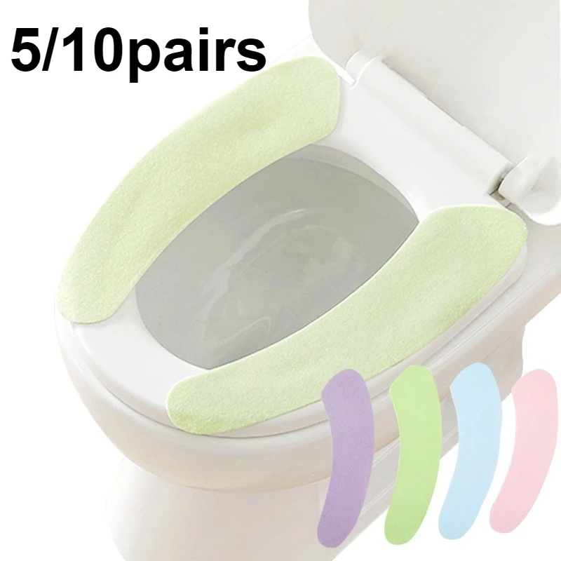 

5/10 пар красочных подушек для сидений унитаза, многоразовые моющиеся самоклеящиеся наклейки для унитаза, аксессуары для ванной комнаты, удобные мягкие