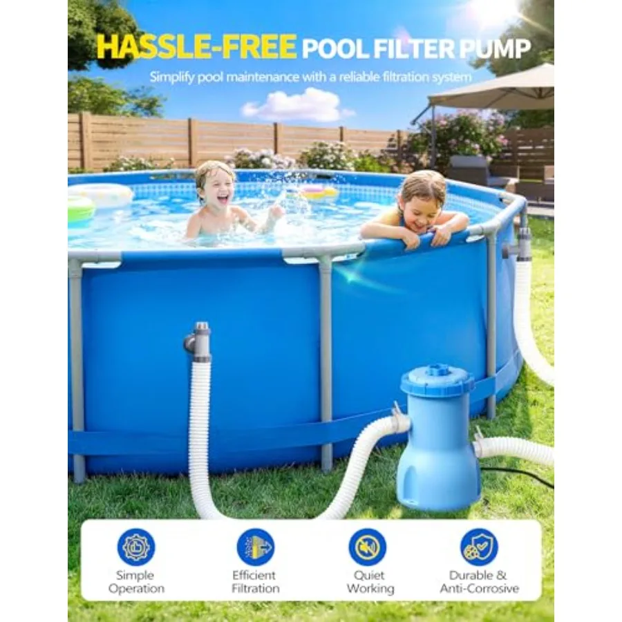 Above Ground Pool Filter Pump - Standard Series, Deep Blue Polypropylene, Rapid Circulation Micro-Debris Filtration, 800 GPH Fl