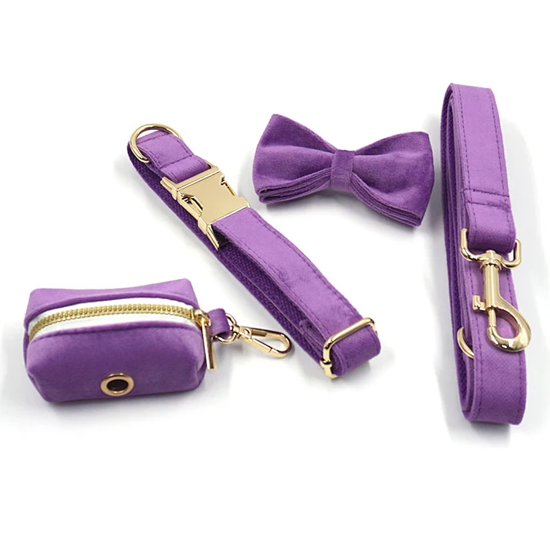 Purple Velvet Harness for Small Dogs Girl Personalized Name Soft Puppy Collar and Leash Set Adjustable Escape Proof Pet Harness