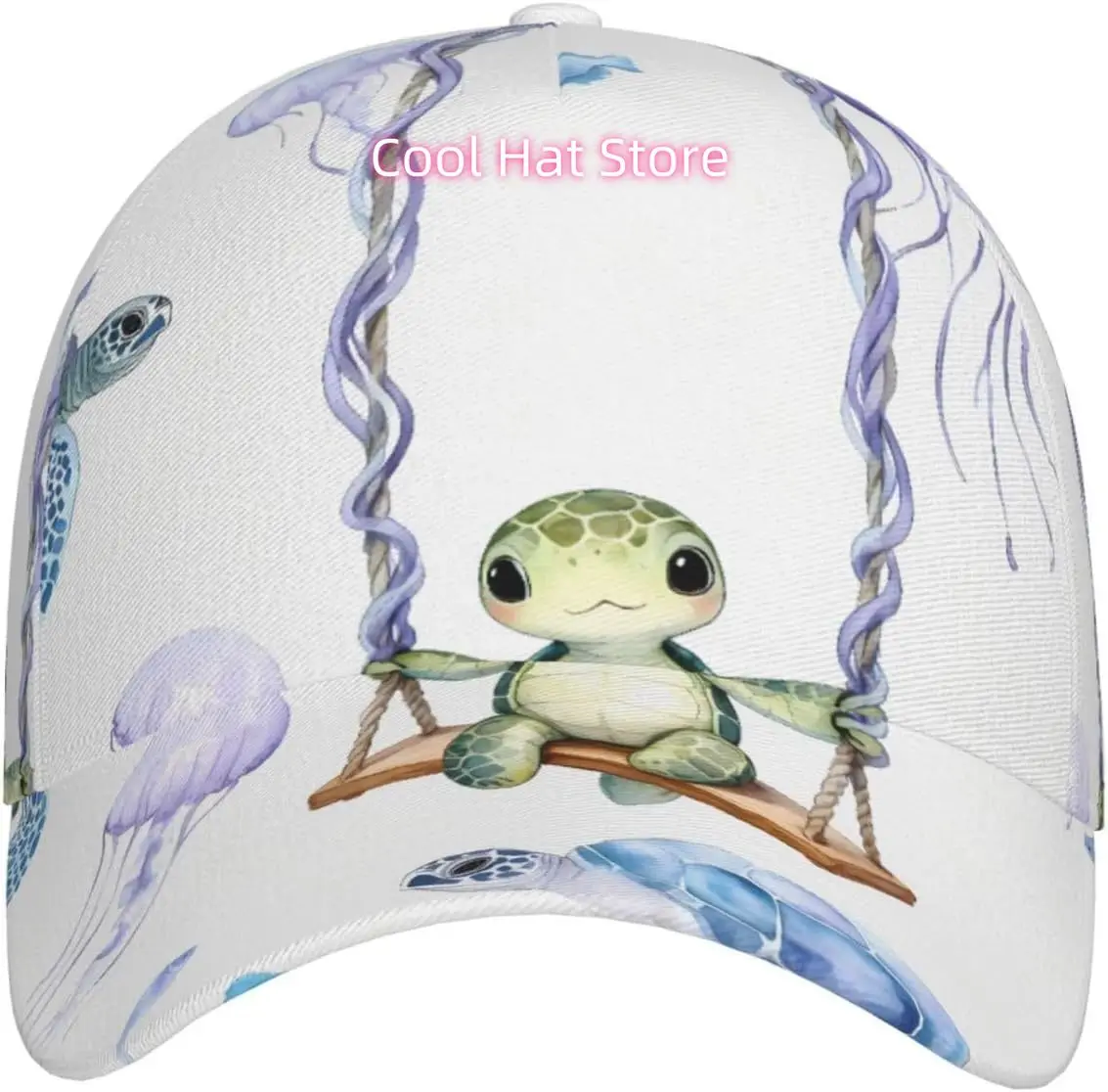 Sea Turtles Swinging Pattern Baseball Cap Adjustable Cotton Baseball Hat for Sports, Outdoor, Travel Gifts for Men Black