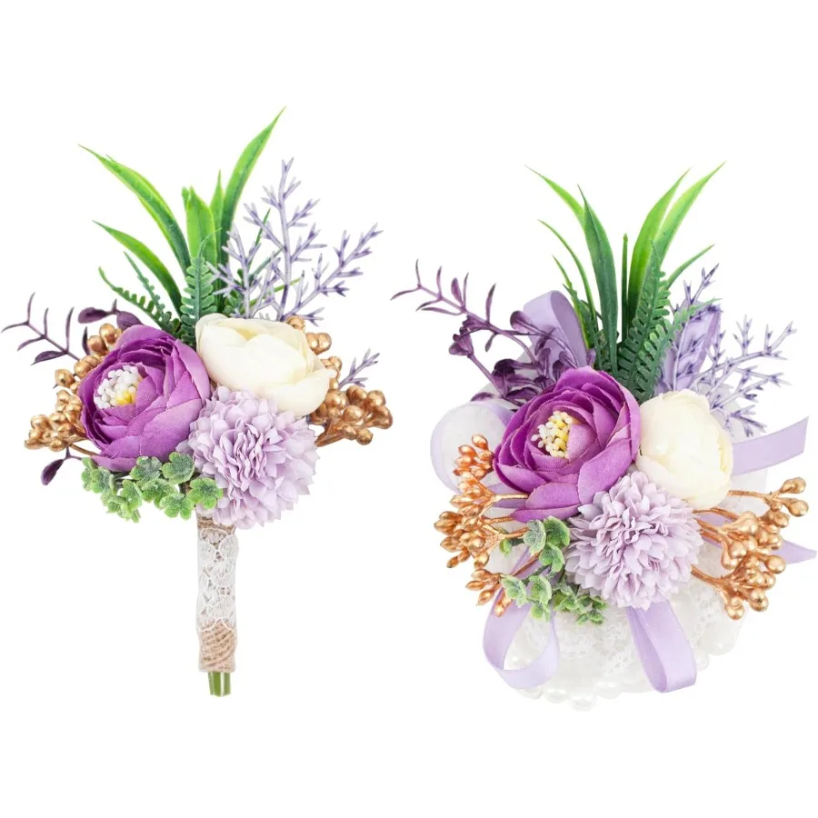 Corsage and Boutonniere Set Artificial Rose Flower Wrist Corsage and Boutineers for Groom Groomsmen Bride Bridesmaids Prom Rust