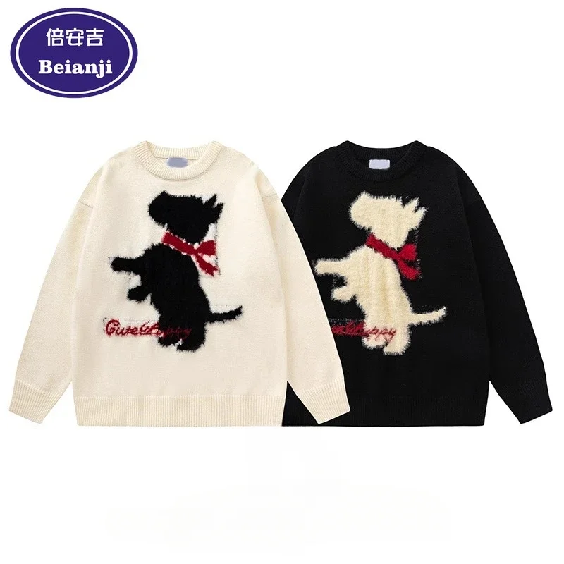 Christmas crew neck pullover men casual jacquard animal fun dog lazy autumn winter trend retro loose all-match knitted sweaters