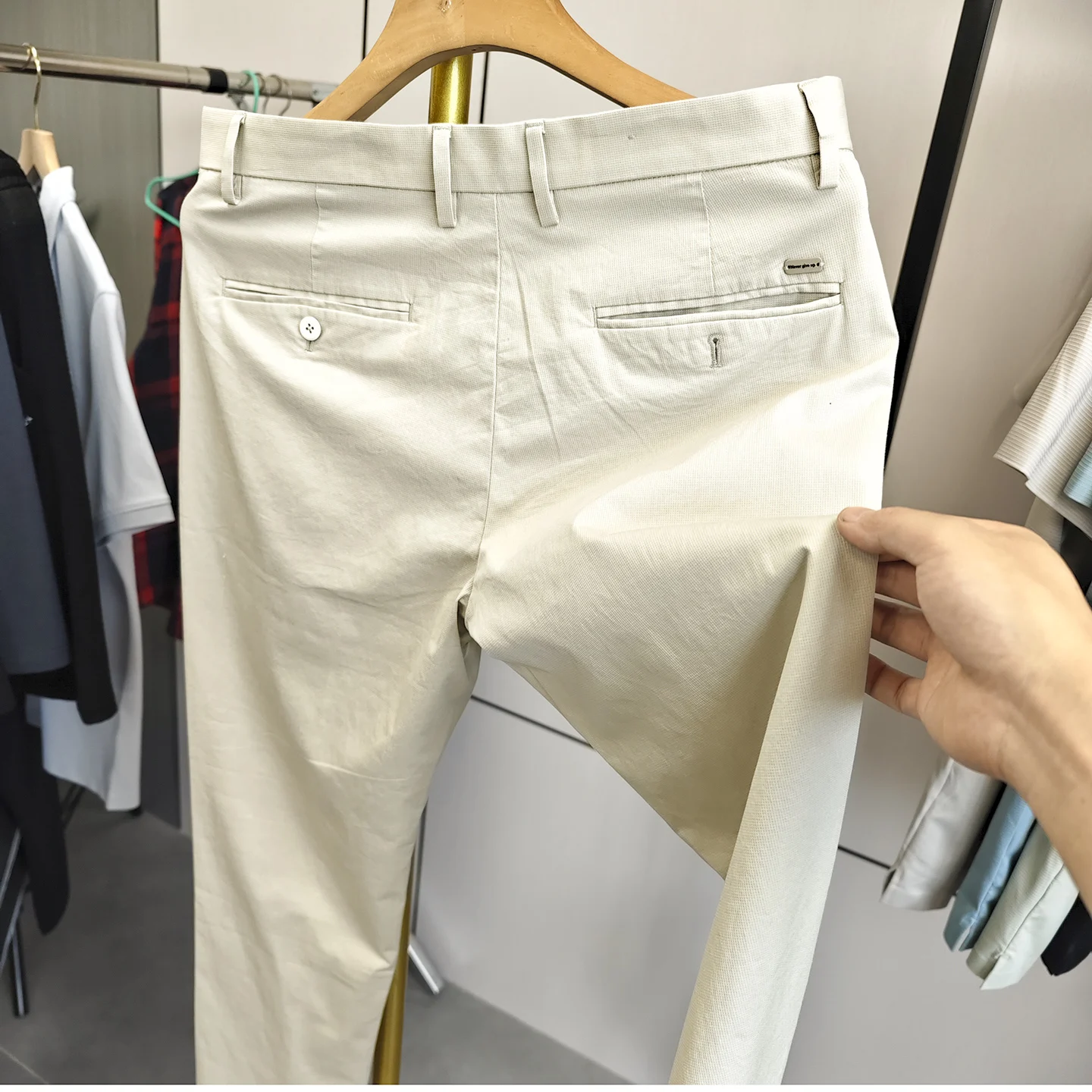 Men's Casual Nine-Foot Pants Breathable Lightweight Elastic Straight Leg Cotton Blend Spring Summer Fashionable Handsome
