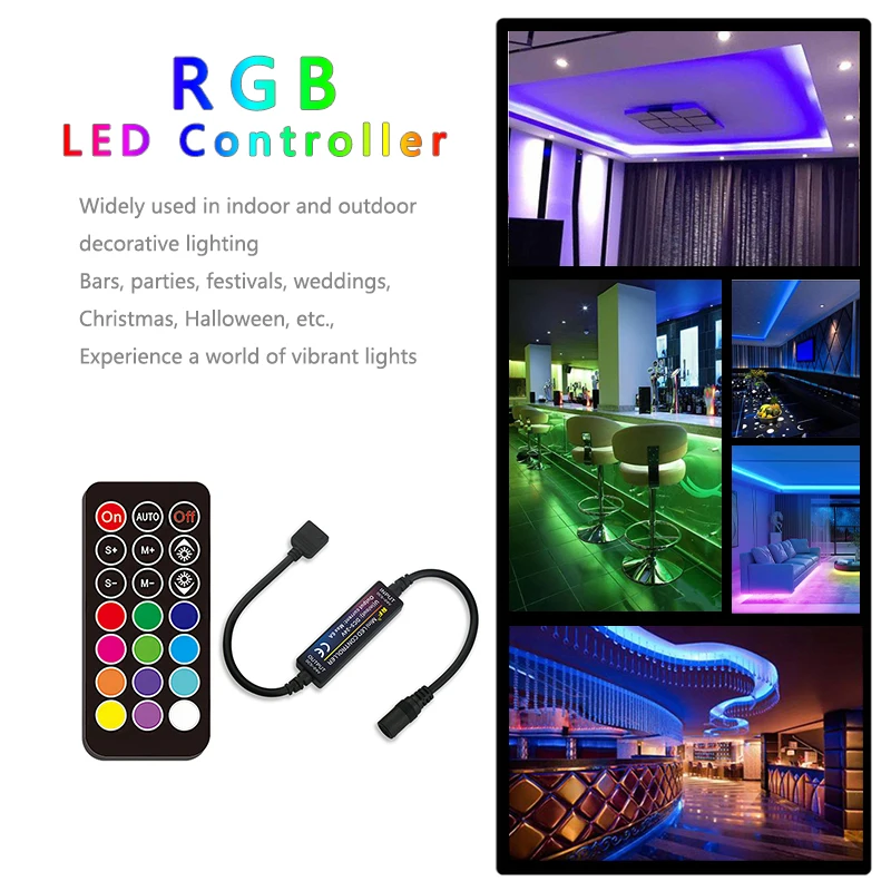 Mini Controller RGB DC 5V 12V 24V 6A 21-Key Wireless RF Remote Dimmer per tensione costante 5050 2835 COB Color LED Strip Lights