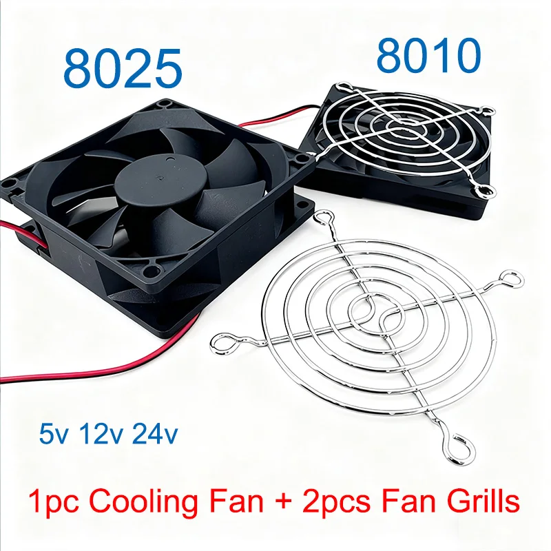 Cooling Fan with Fan Grills 80mm 5V 12V 24V 8010 8025 DC Brushless Cooling Fan For Computer Mini Fan