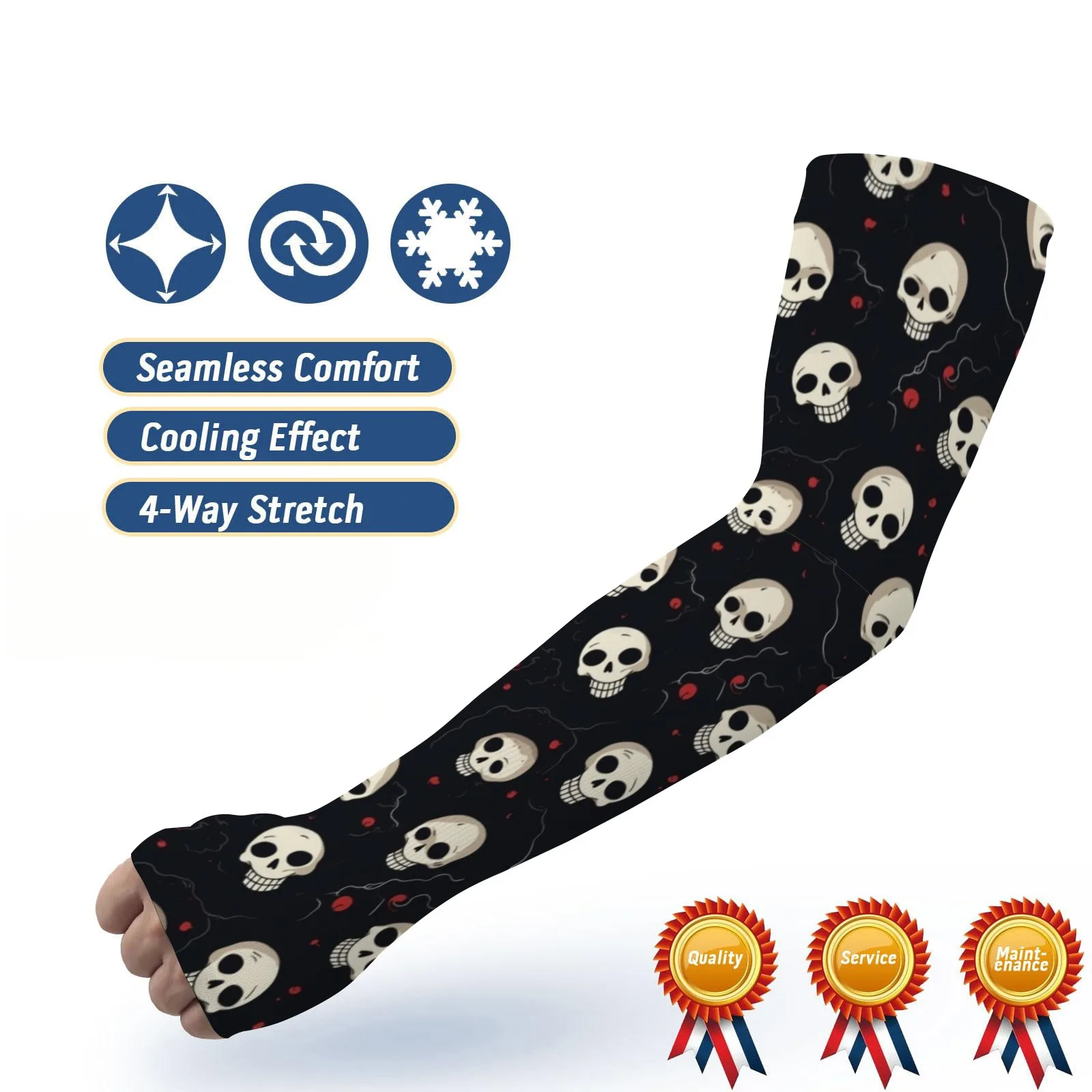 Customizable Edgy Stylish Skull Pattern Comfortable Ice Sleeves–Sun - Protective,Breathable & Quick - Dry for Trendy Outdoor Use
