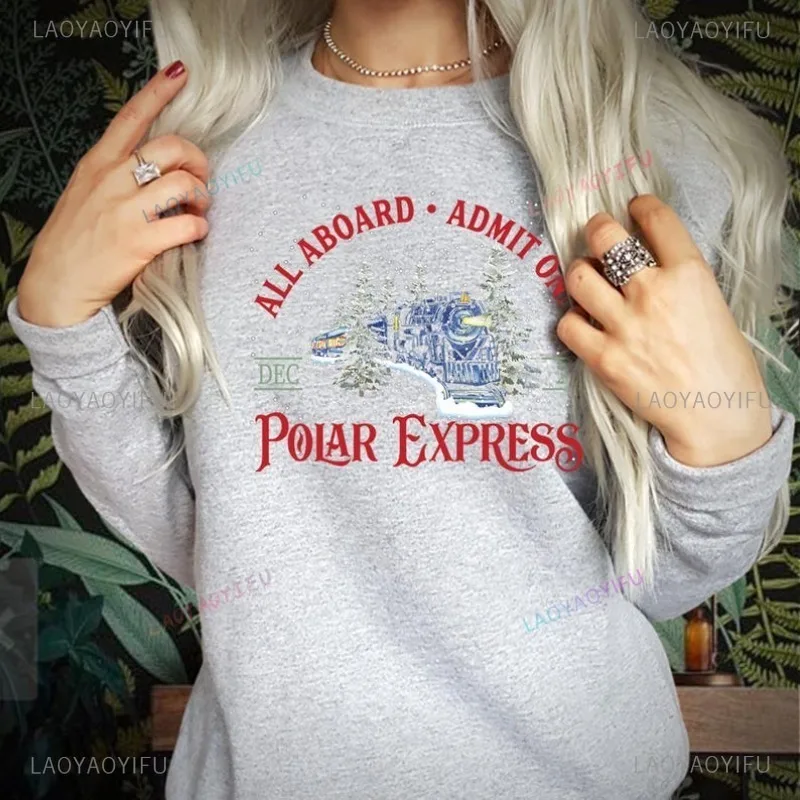 Funny Polar Express Sweatshirt Christmas Train Ticket Jumper Family Matching Holiday Outfit Festive Winter Xmas Gift Costume