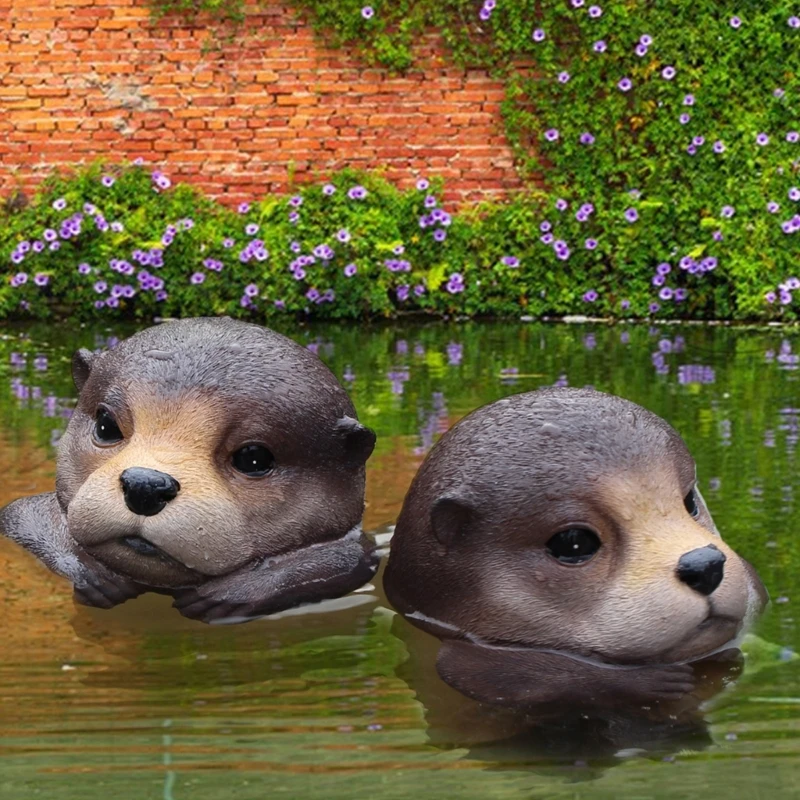Unique Floating Otters for Garden Pond Yard Floating Pool Decorations Floating Animal Otters Statue Fish Pond Ornament