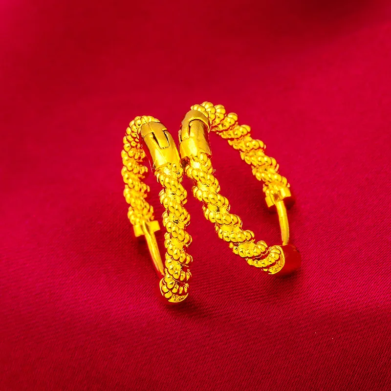 Dubai Spiral Hoop Earring for Women 24K Gold Color Brazilian Wedding Bride Arabic Ethiopian Nigerian Jewellery Moroccan