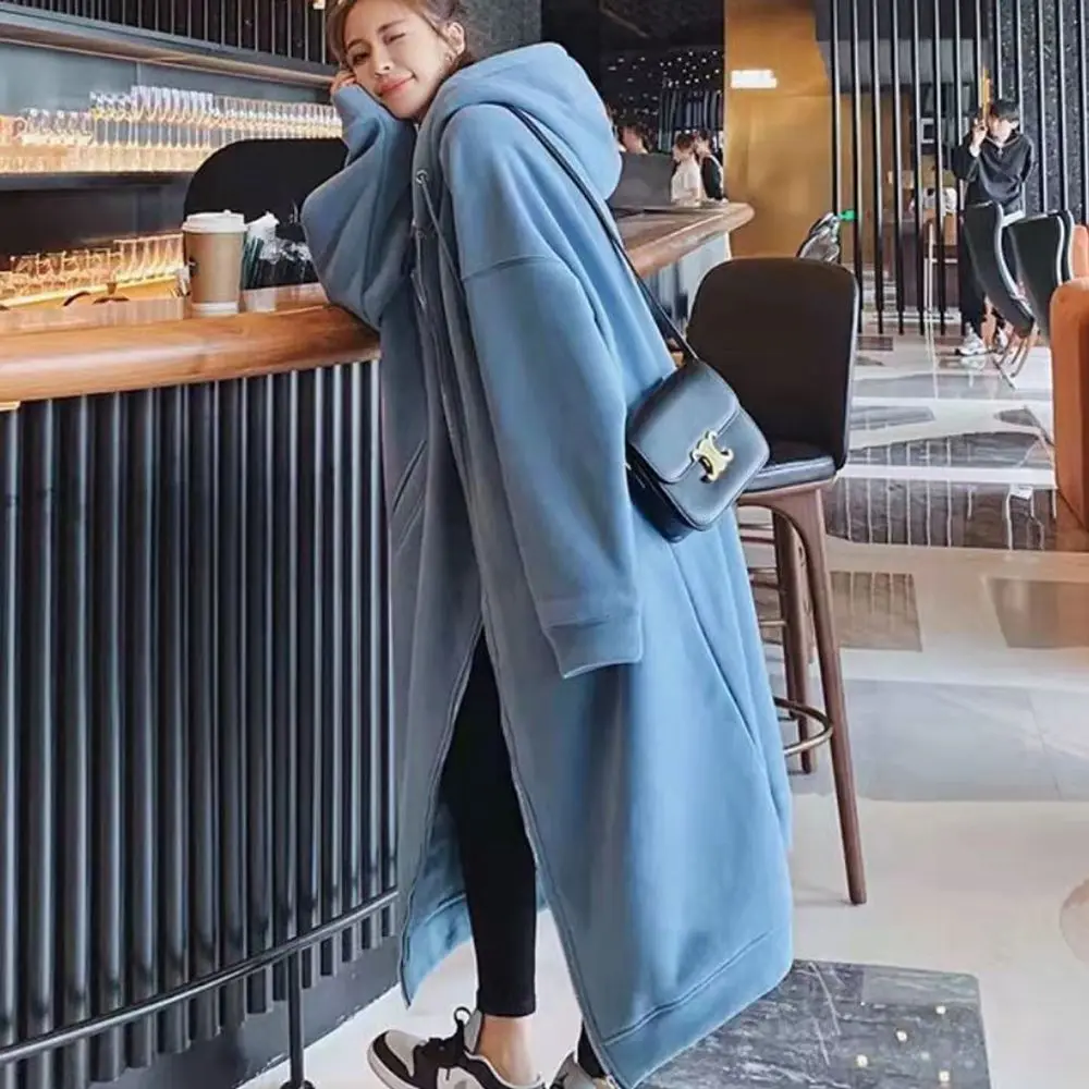 Plus Size Women's Clothing Solid Color Fleece Outerwear Trench Coat Warm Long Jackets Oversized Women's Autumn Trench Coats