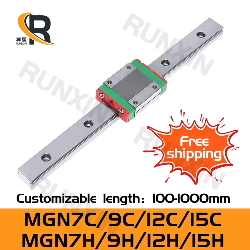 

RXTNC 1pcs MGN7 MGN9 MGN12 MGN15 L100-1000mm miniature linear rail+1pcs same as HIWIN MGN linear guide block for 3d printer part