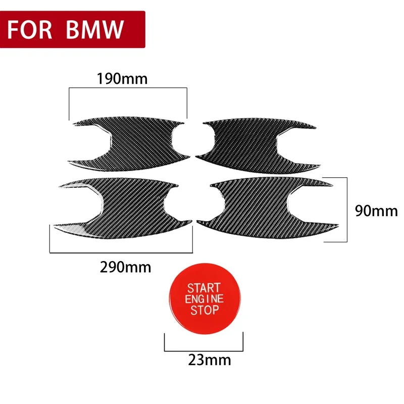 سيارة الخارجي مقبض الباب السلطانية قبعات ألياف الكربون الحقيقية + بدء زر التوقف مفتاح إشعال غطاء لسيارات BMW 3 سلسلة G20 325 330 335 #4