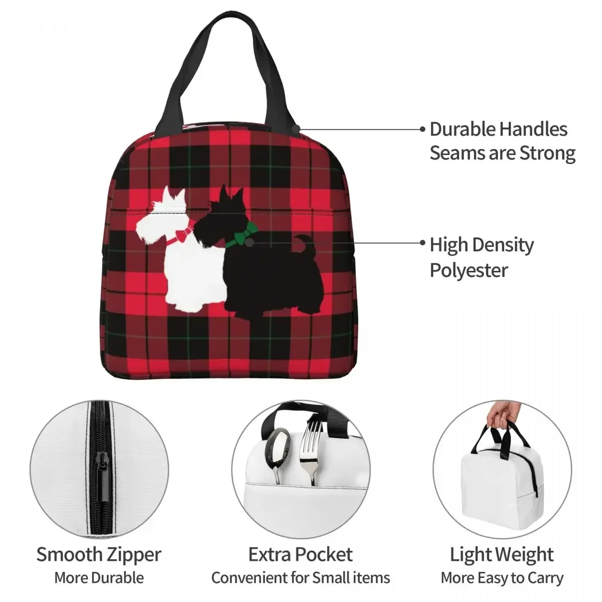 Sacos de Almoço Térmico para Homens e Mulheres, Scottish Terrier Tote, Sacos De Armazenamento De Alimentos, Impermeável, Vintage, Scottie Dog, Piquenique, Viagem