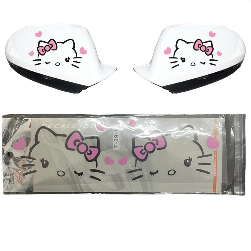 1 Pair Car Body Decoration Kawaii Sanrio Hello Kitty Car Sticker Rearview Mirror Sticker Truck Motorcycle Auto DIY Accessories