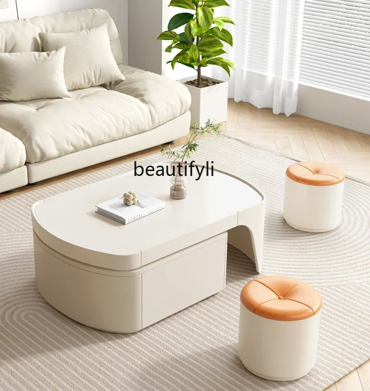 A16 Multifunctional Coffee Table Cream Wind Retractable   Home Modern Simple High Sense Dining Table Tea