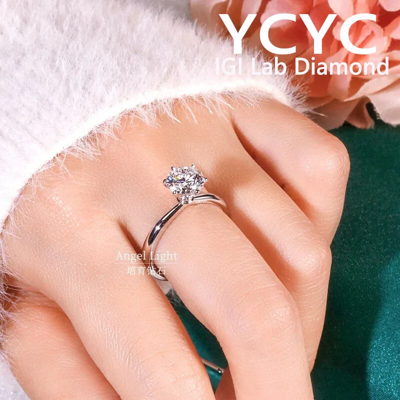 Real solid gold 14K 10K Gold ring Round Lab Grown Diamond Solitaire Engagement Ring 3Ct DE VS-VVS  Wedding Ring For Lady