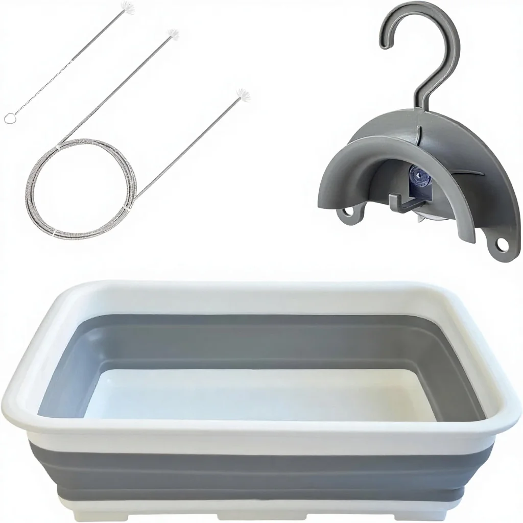 Universal Fit Mask and Hose Cleaner Set Reusable Maintenance Kit with Foldable Wash Basin for Sleep Apnea Therapy