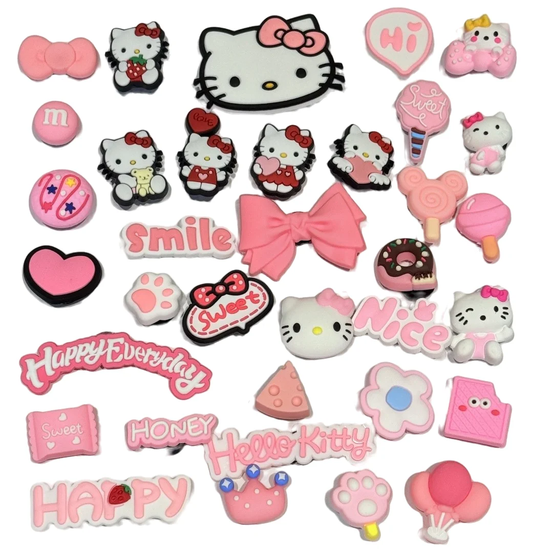 

1-35pcs Miniso Hello Kitty Shoes Charms Dog Paw Pink Styles PVC Buckle Accessories Fit Girls Adorable Holiday Gifts
