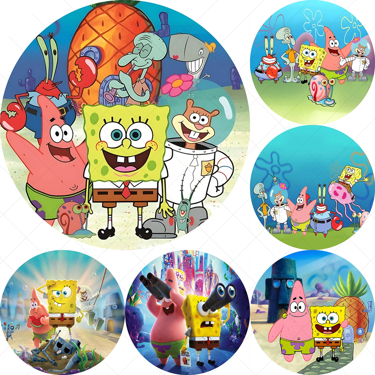 Round Spongebob and Patrick Theme Birthday Party Baby Shower Decoration Backdrop Circle Poster Photograph Studios Decor Props