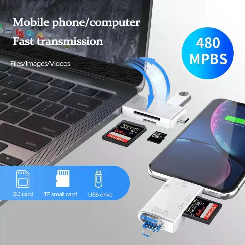 قارئ بطاقات UTHAI متعدد الوظائف من النوع C ، TFT ، SD ، محول USB ، كمبيوتر ، هاتف ، OTG ، TF3 ، 6 في 1