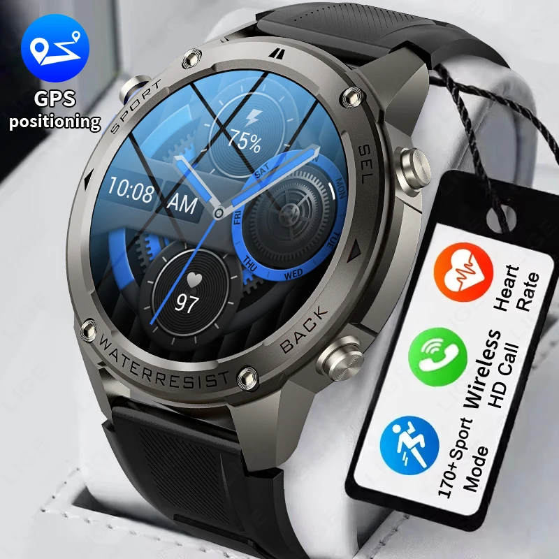 

LIGE GPS Tracker Smart Watch Men 1.43'' AMOLED Screen 5ATM Waterproof Watches Bluetooth Call Outdoor Smartwatch For Android IOS