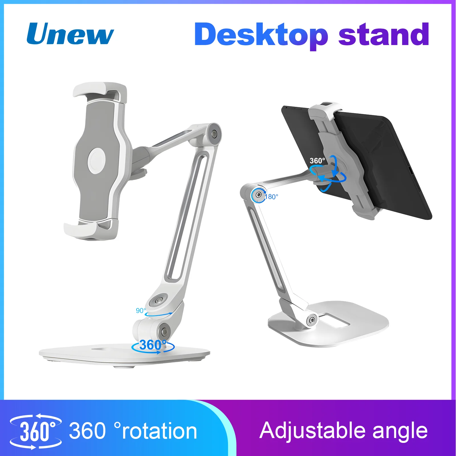 

Unew Stable Stand with Clamp, Foldable, Multi Angle 360 Rotating, Portable, For Tablet Stand, iPad/mini Pad,4.7-12.9 inches, 1KG