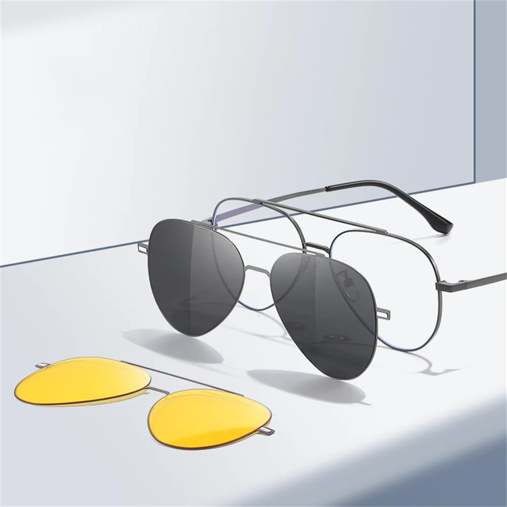 VIVIBEE Aviation Magnetische Polarisierte Clip Auf Sonnenbrille Pilot Männer Nachtsicht Brillen Rahmen UV400 Frauen Sonnenschirm – Detail 1
