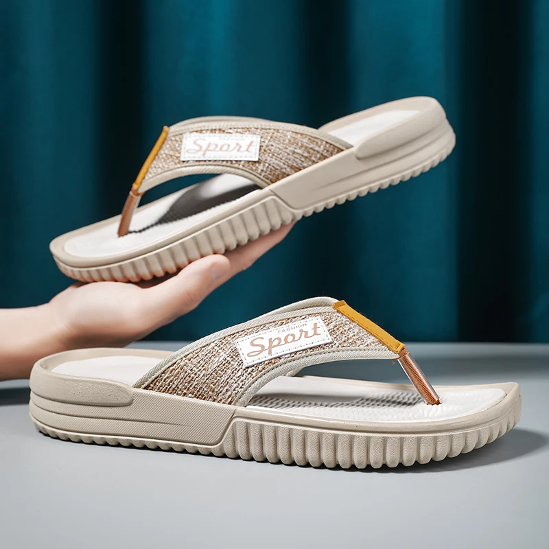 

Summer Flip-flops Men Korean Version of Men's Beach Slippers Leather Plus Size Trend Wear Sandals Outside