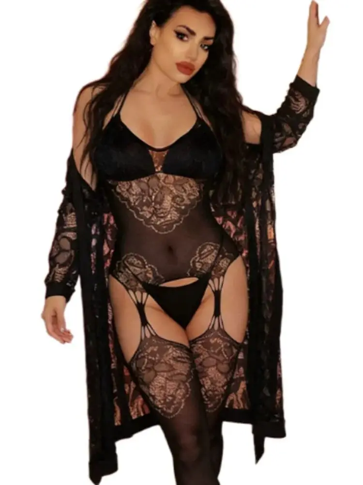 

Черное нижнее белье с открытой промежностью, сексуальное женское белье с лямкой на шее, женские чулки, эротическое нижнее белье, боди без вырезов, костюмы без рукавов