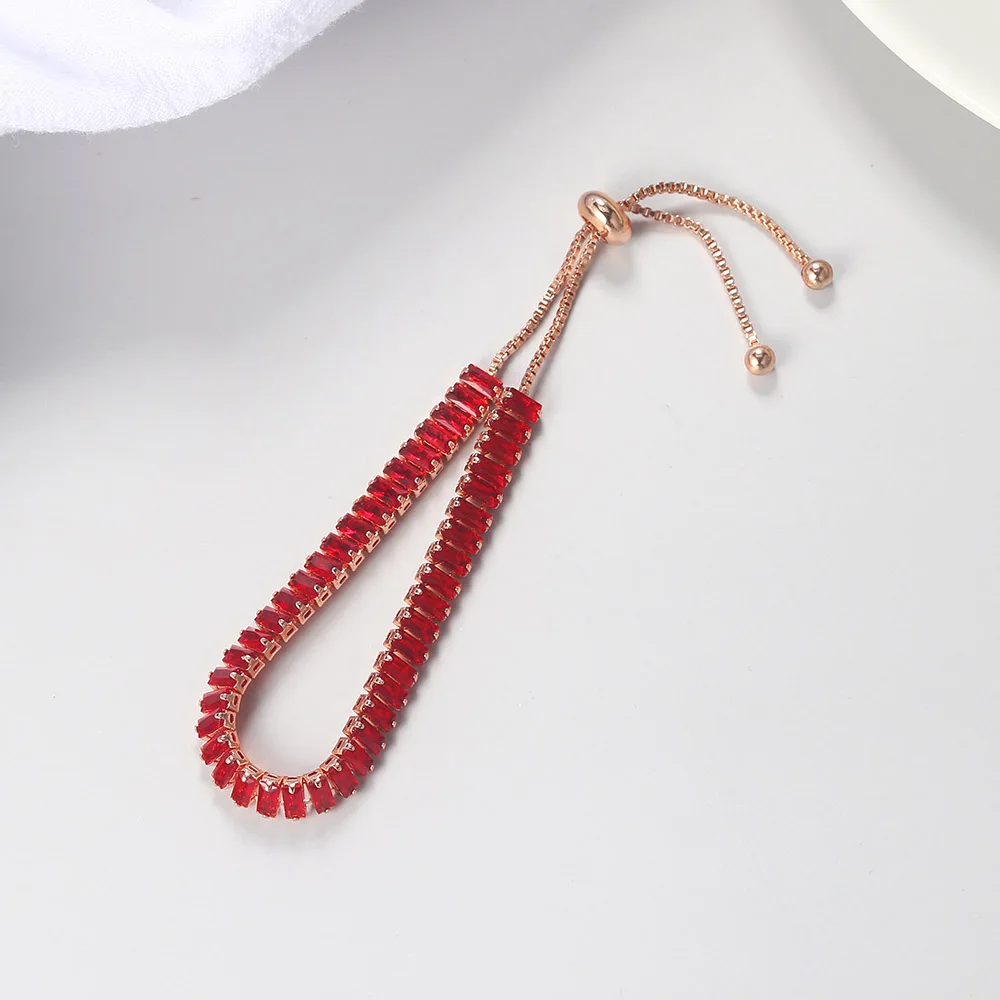 Pulsera de tenis corta ajustable de circón rojo para hombres y mujeres, cadena de cristal deslumbrante, joyería de moda, venta al por mayor