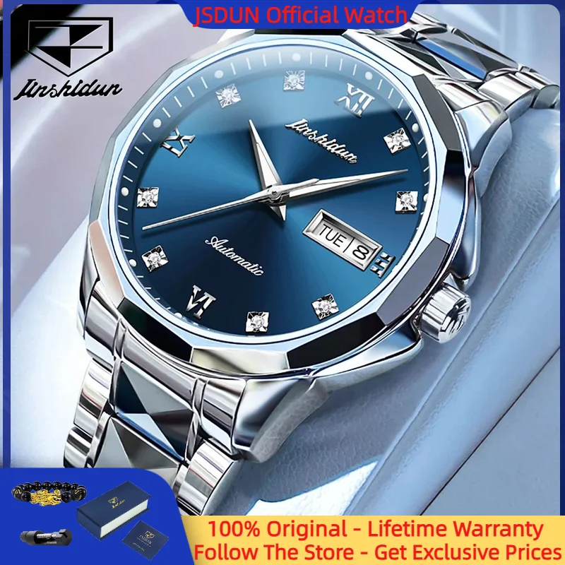 

JSDUN 8813 Men Watch Luxury All Automatic Mechanical Watch HD Waterproof Tungsten Steel Sapphire Mirror Calendar Brand Men Watch
