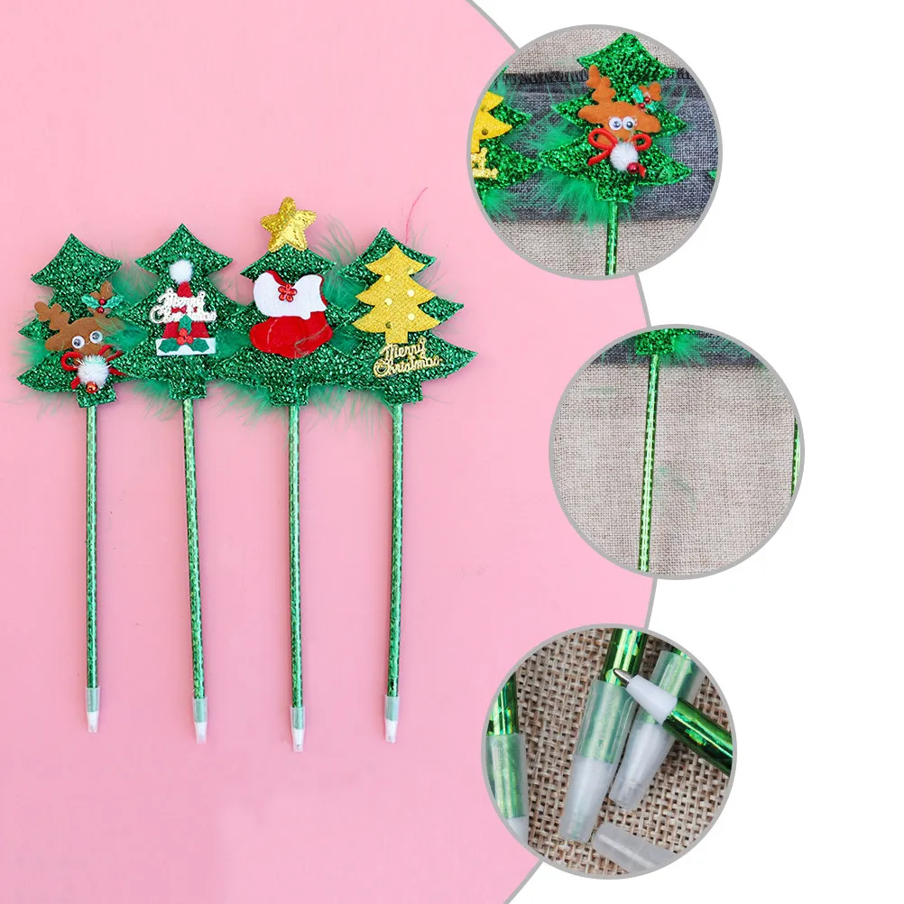 

Набор из 4 забавных ручек с мультяшными персонажами в стиле рождественских украшений, декоративные канцелярские принадлежности для студентов, для повседневного использования, подарок для детей