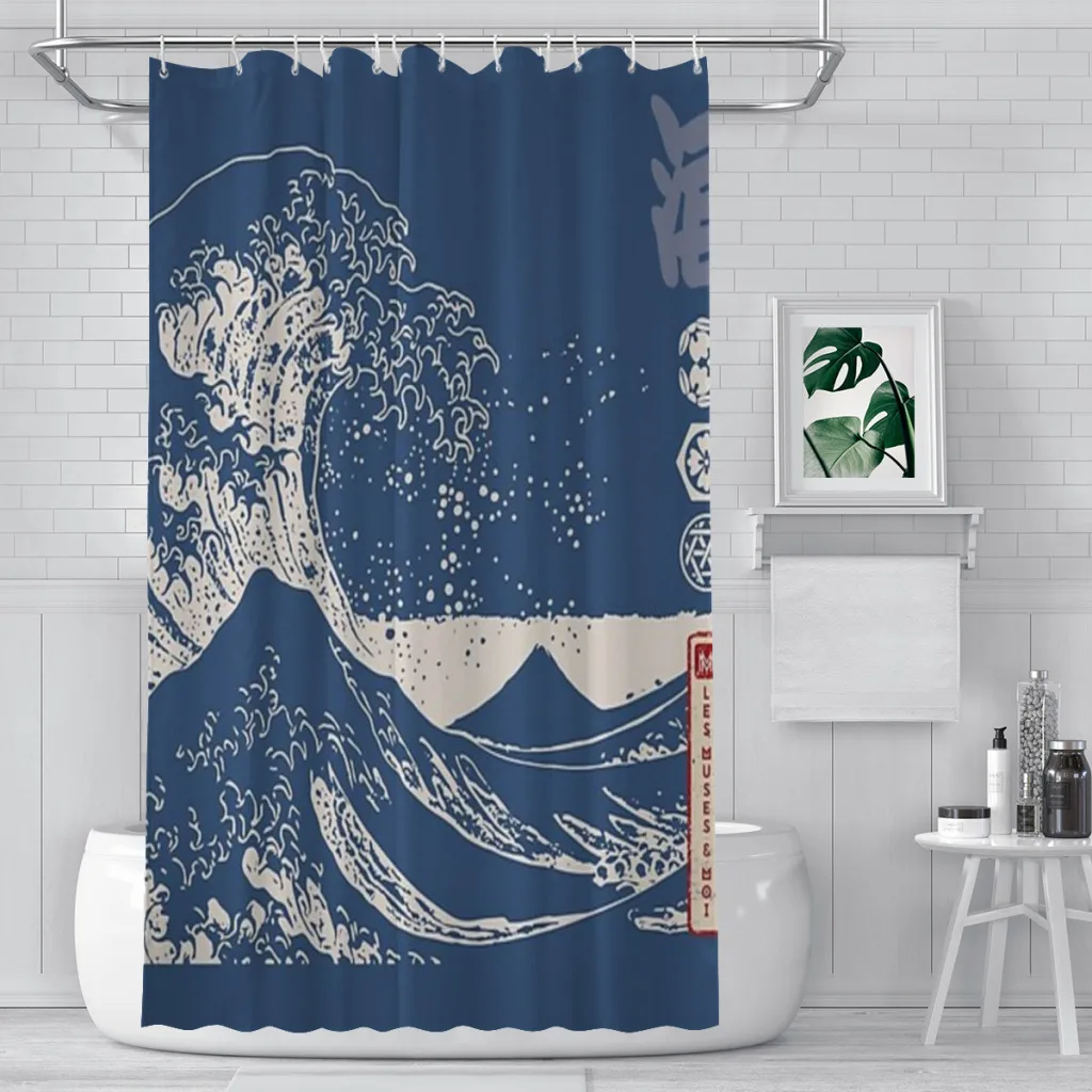 The Great Wave of Kanagawa Shower Curtain Landscape Bath Curtain With Hooks for Bathroom waterproof scenery