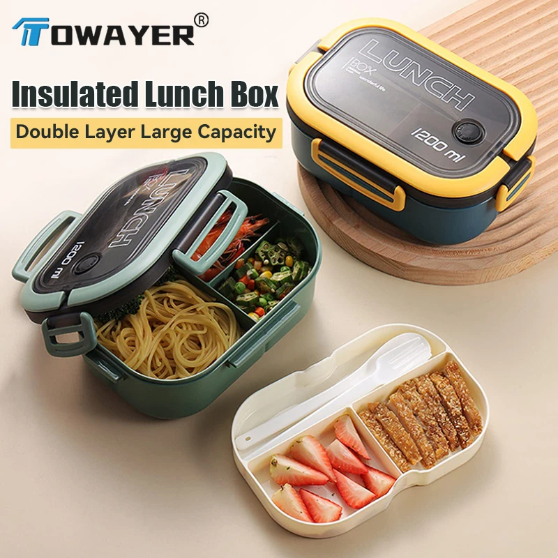 

Double Insulated Lunch Box 1200ML Lunch Box with Cutlery Commuting Picnic Travelling Student Microwaveable Portable Lunch Box