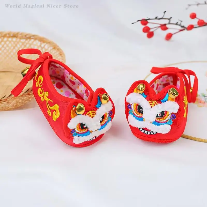 Winter Thicked Shoes Newborn Baby Soft Sole Tiger Head Shoes Red Embroidered Cotton Shoes Children's Chinese New Year Gift