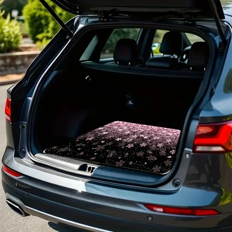 1pc Of 2D Flat Mat Featuring Romantic Cherry Blossom Tree Trunk Design -  Non-Slip Liner For Car Trunks With  Floral Patte