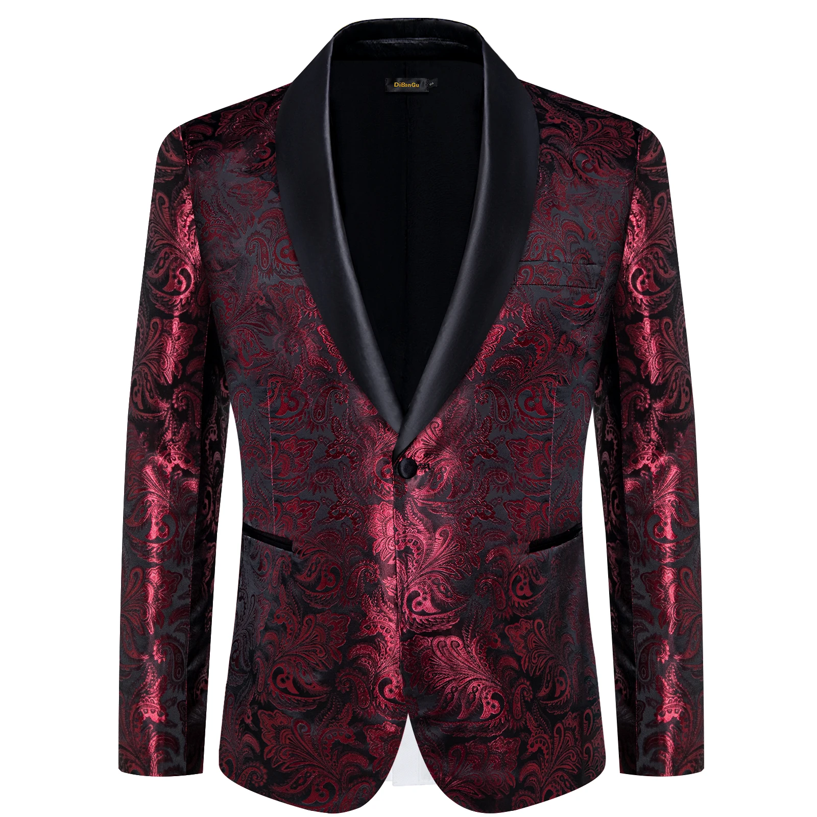 Luxury Floral Silk Polyester Jacquard Suit Blazers Coats Black Red Blue Business Banquet Slim Fit Jacket for Wedding Prom Party