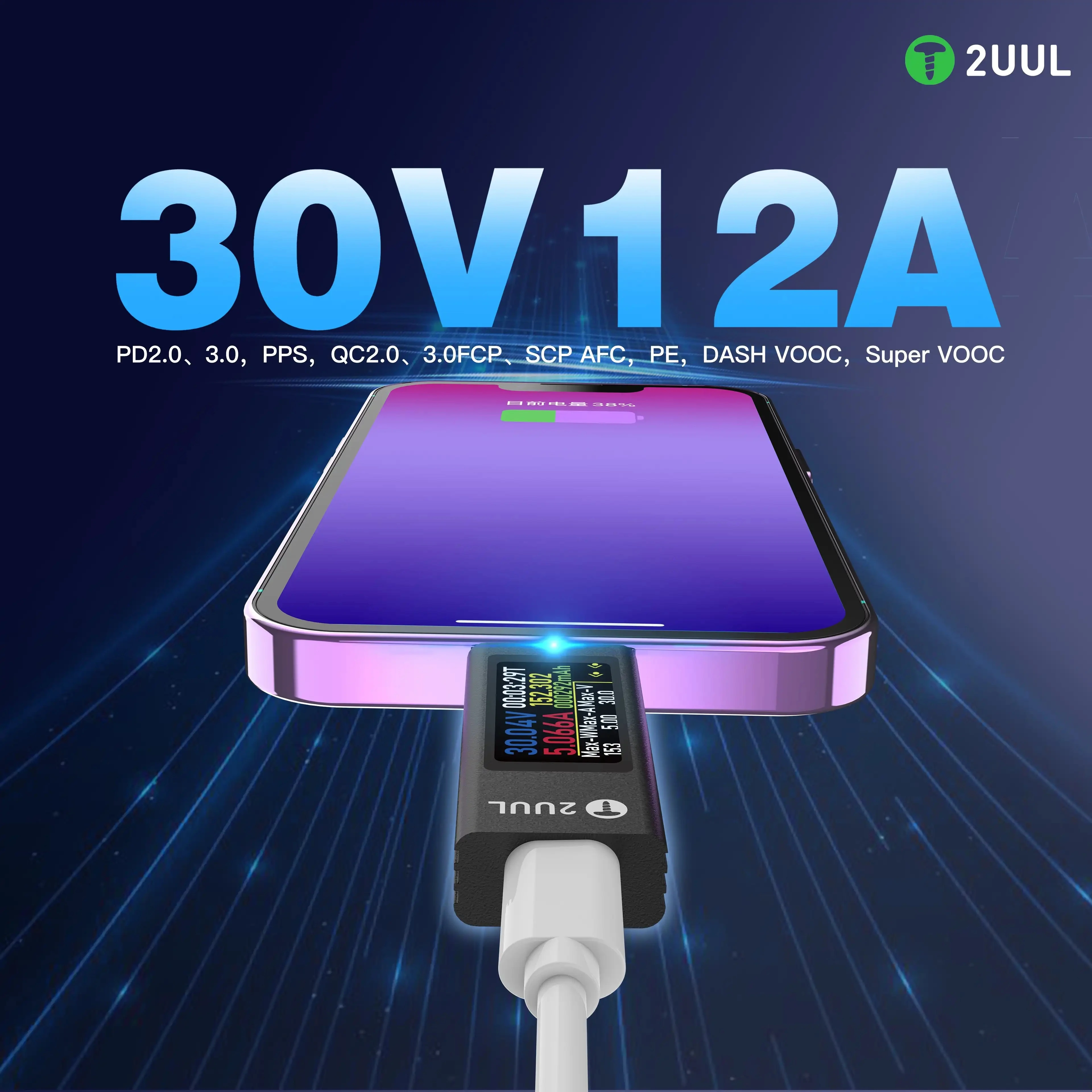 2UUL PW21 USB C Charging Tester Mini Charge Mate Detector 30V 12A Charger Testing Tool for iPhone Samsung Oppo Repair
