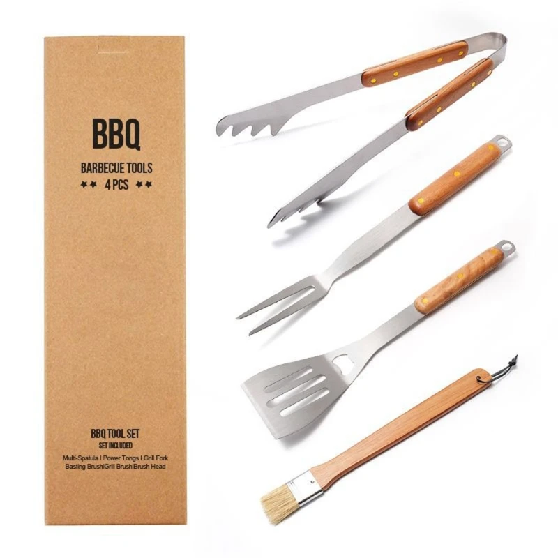 4PCS BBQ Tools Set Barbecue Utensil Accessories Barbeque Grilling Accessories Outdoor Grilling Tools Set BBQ Utensil Set