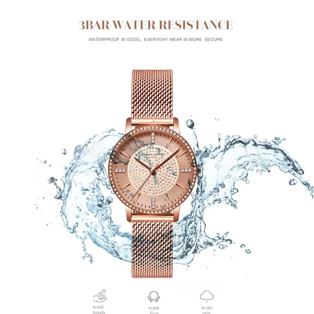 Hannah Martin Women Watch HM-1074 Simple Design Lady Quartz Watches Steel Strap Diamond Luxury Elegant Women's Wristwatches