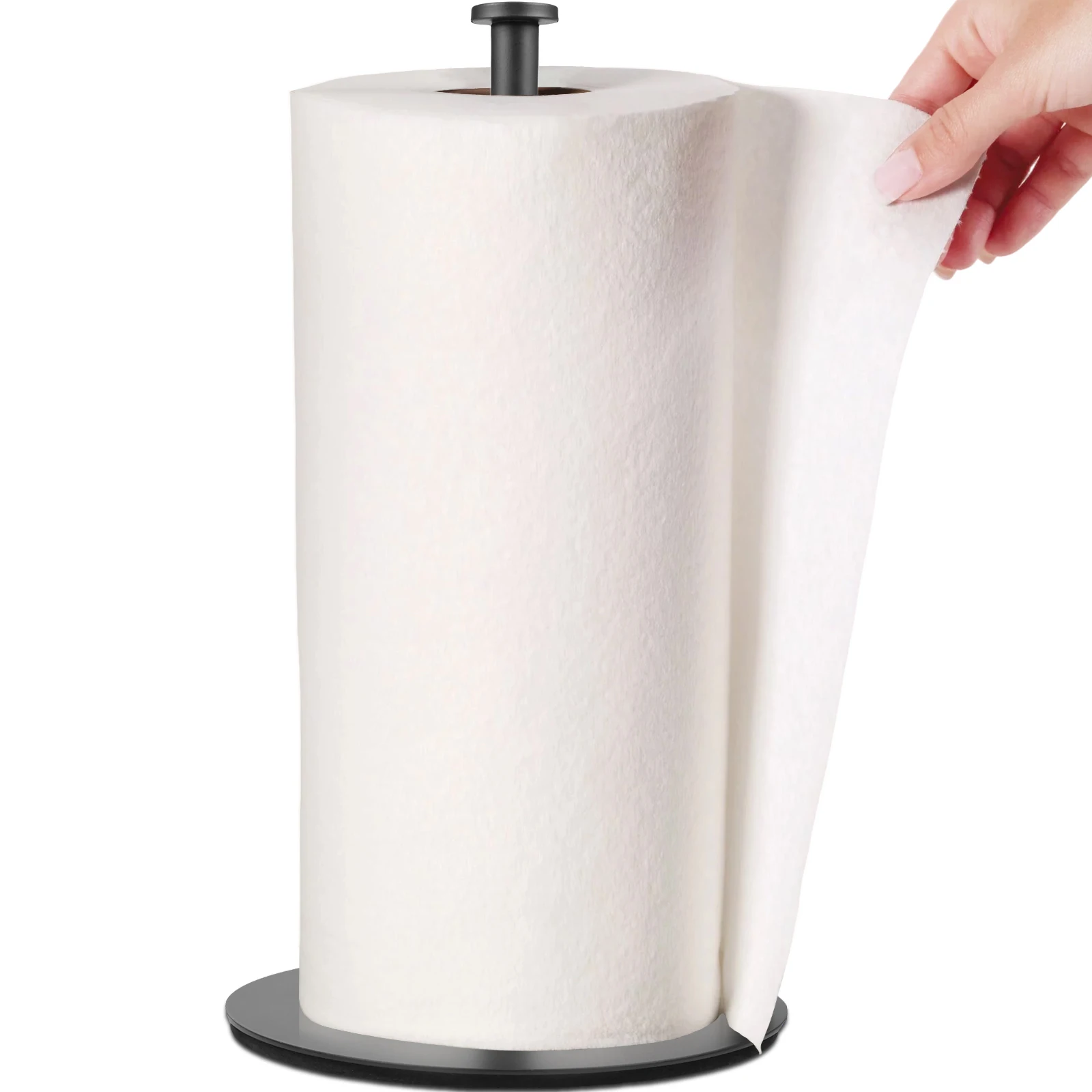 

Paper Towel Holder Black Countertop Paper Roll Rack Stable Weighted Paper Towel Stand Carbon Steel Paper Roll Holder Space