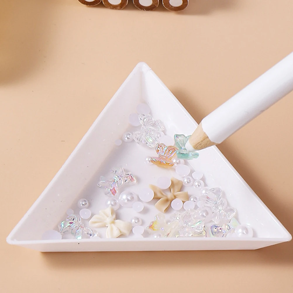 

1Set Stainless Steel Tweezers Scoop Plastic Triangle Trays Beads Rhinestones Making Bead Scooper Storage Box Bead Sorting Tools