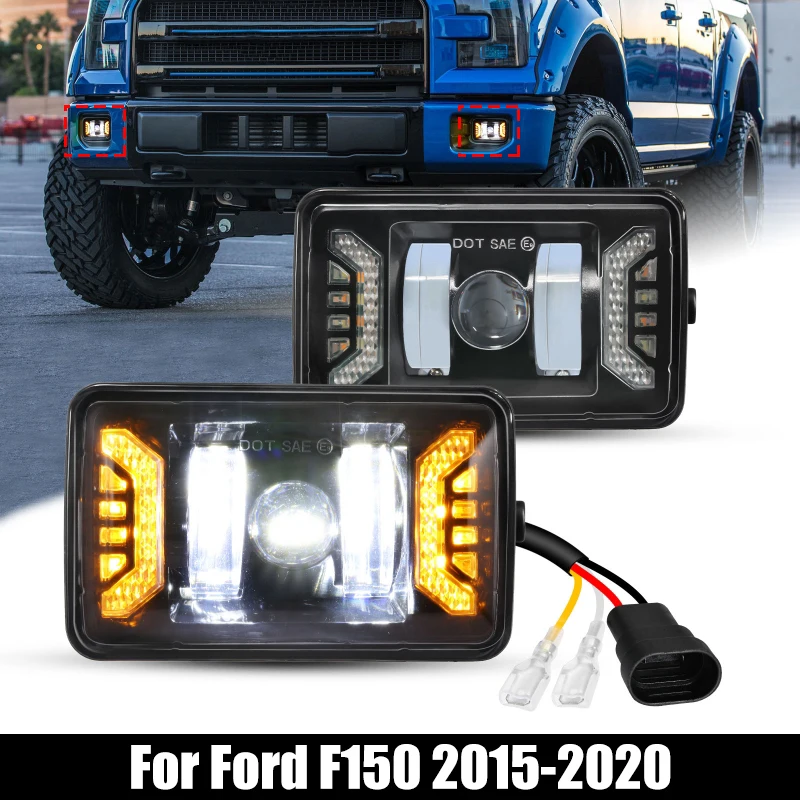 1 Pair Car Front Bumper LED Fog Lights with DRL+Turn Light for Ford F150 2015-2020