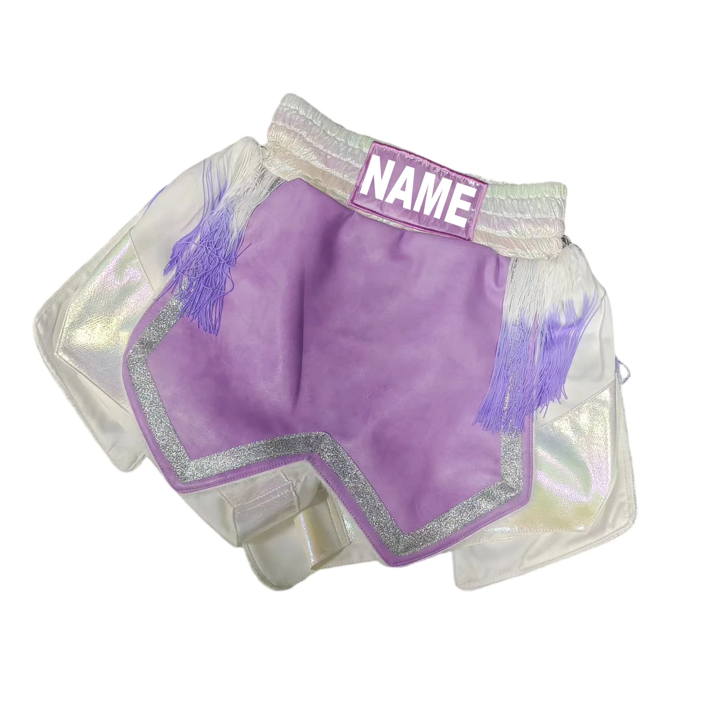 Metallic Sliver Gold Fringe Boxing Shorts Men Women Kids Shiny Satin Muay Thai Shorts Martial Arts Training Fight Match Trunks