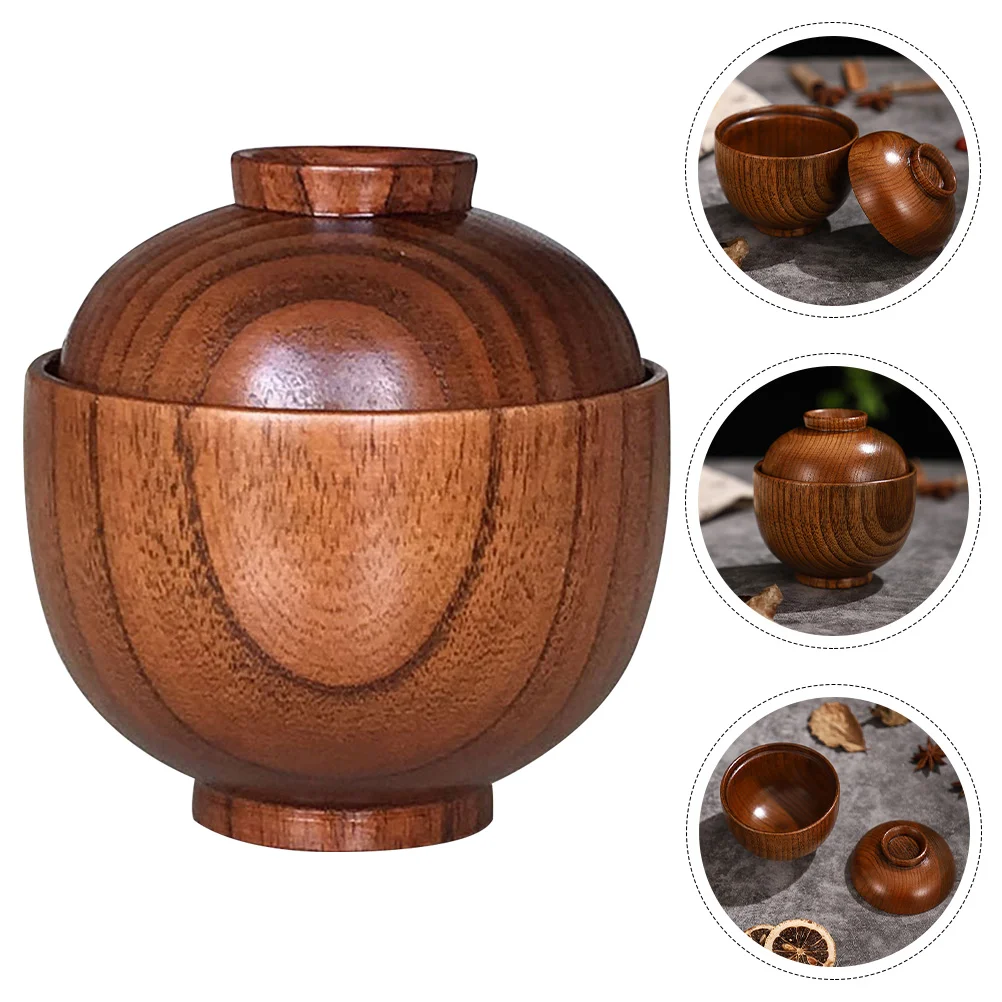 

Wooden Bowl with Lid Soup Bowls for Food Salad Rice Candy Serving Appetizer Lids