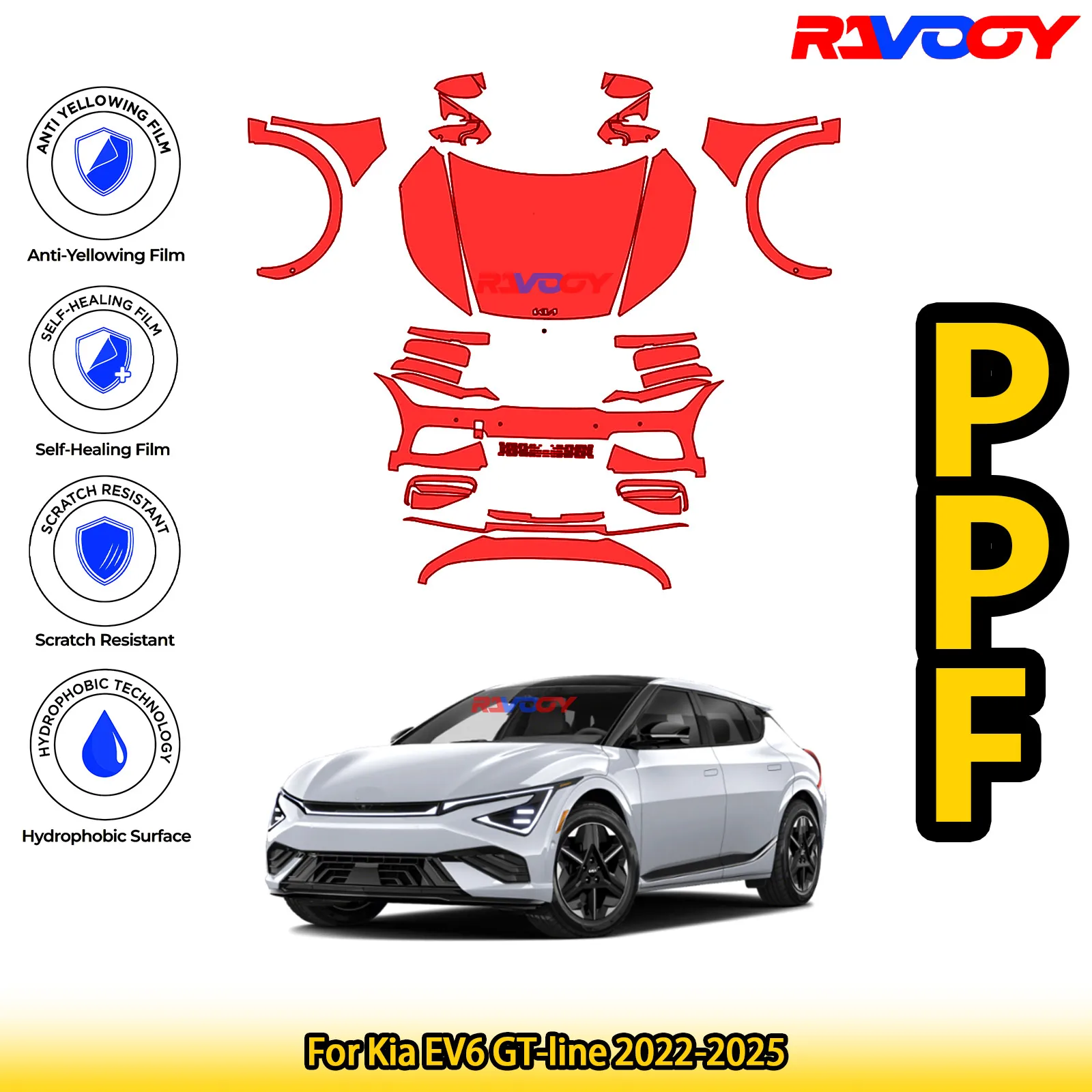 

For Kia EV6 GT-line 2022-2025 Glossy Matte Black Precut front PPF Kit Paint Protection Film