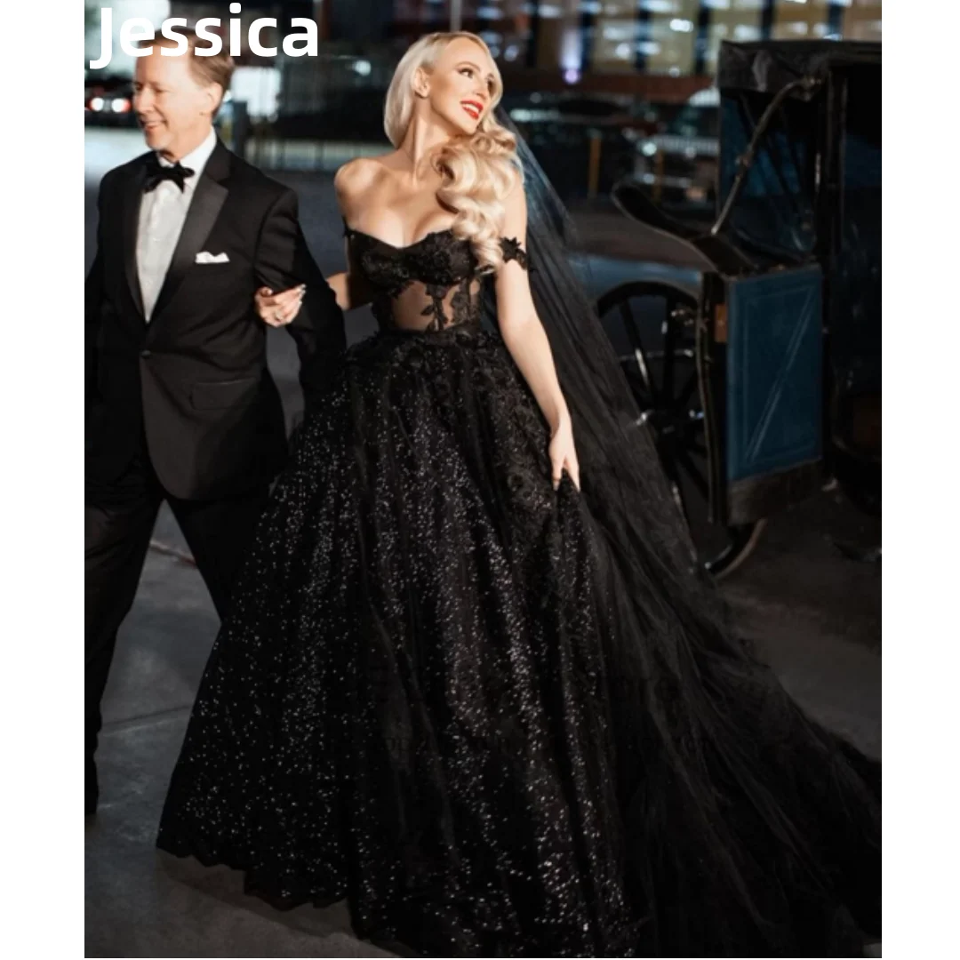 

Jessica Black Glitter Prom Dresses Sexy Off-the-shoulder Evening Dresses 2024Vestidos De Fiesta Formal Occasions Party Dresses