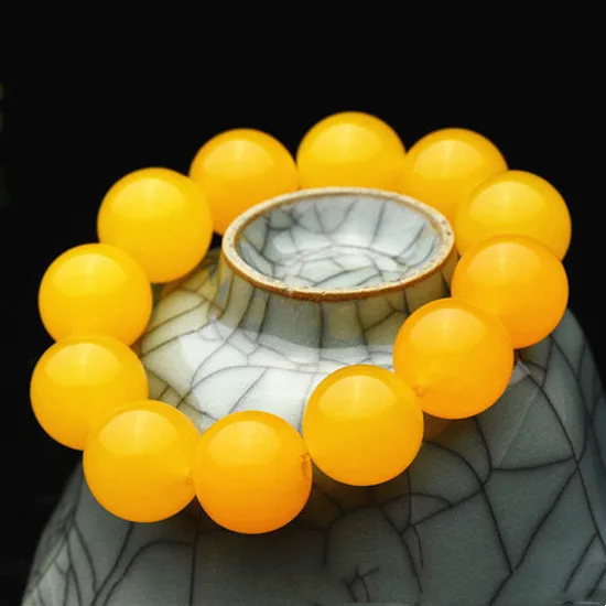 Brazil Yellow Agate Chalcedony Round Beads Single Ring Bracelet Simple Joker Bracelets for Men and Women