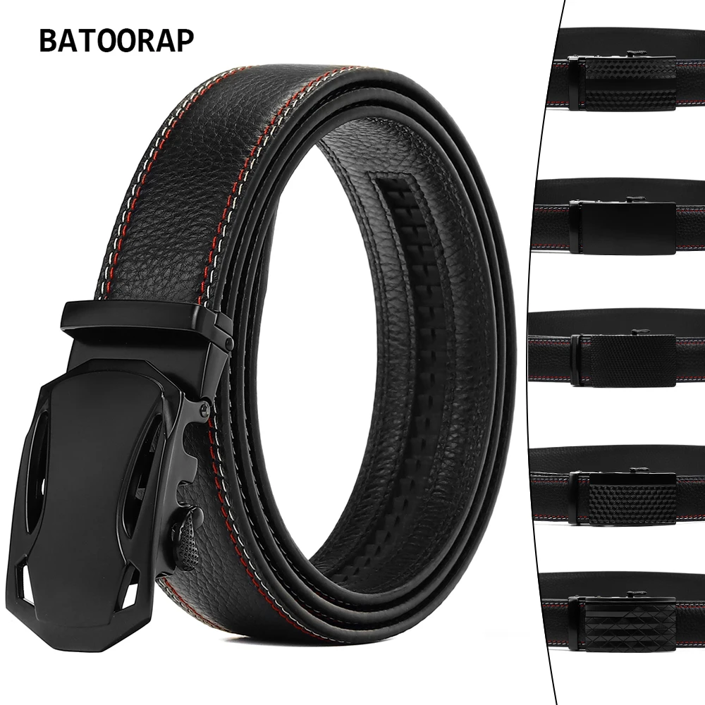 

BATOORAP Belt for Men Black Quality Real Cow Leather Alloy Automatic Buckle Fashion Luxury Belt Male Trouser Strap 110cm-130cm